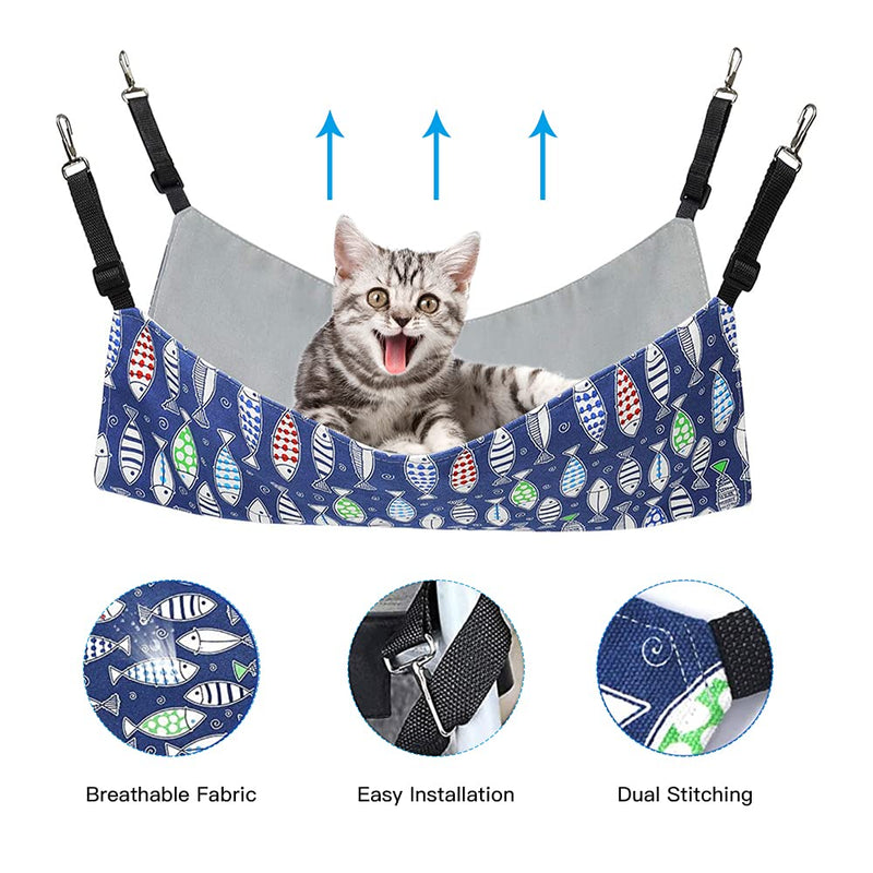 FOUFLY Blue Pet Bed Cat Hanging Hammock Bed Breathable Canvas Cat Hammock Comfortable Cat Cage Hanging Nest for Small and Medium Pets - PawsPlanet Australia