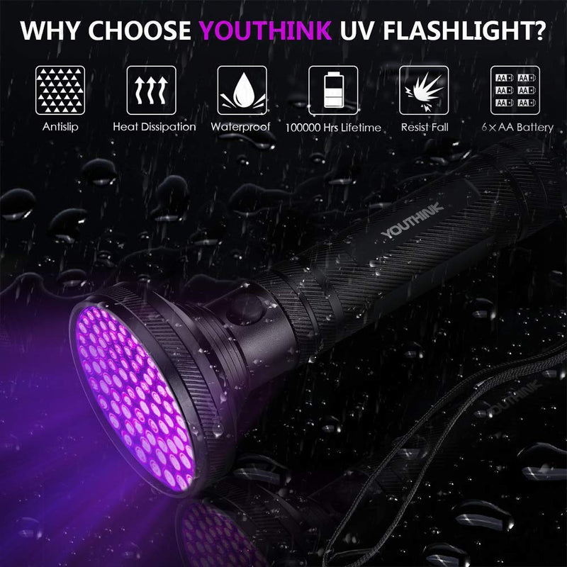 Youthink Uv Flashlight Black Light, Uv Flashlight Detector With Glasses To Detect Urine Stains Of Scorpion Dogs And Cats (100 Led New Version) - PawsPlanet Australia