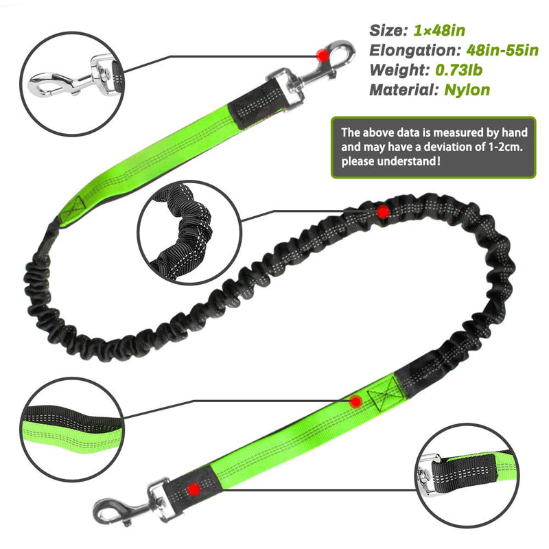 Hands Free Dog Running Lead Upkey Dual-Handle Adjustable Dog Leash Waist Belt for Dog Walking Lead Jogging Lead Belt with Reflective Stripe Pouch for Medium to Large Dogs, Dog Lead for Training, Green - PawsPlanet Australia