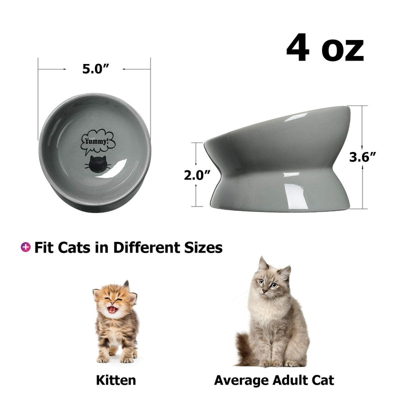 Y YHY Raised Cat Food Bowl, Ceramic Elevated Cat Bowl, Title Angle Protect Cat's Spine, Anti Vomiting Cat Dish, Backflow Prevention, Grey 5 Inches - PawsPlanet Australia