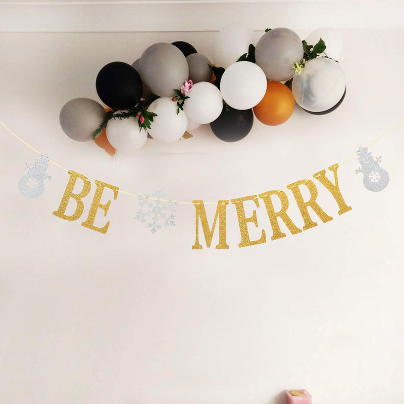 Glitter Be Merry Banner- Christmas Holiday Bunting Garlands- Festive Party Decor/Winter Home Decor/Xmas Party Decoration Supplies(Gold and Sliver) - PawsPlanet Australia