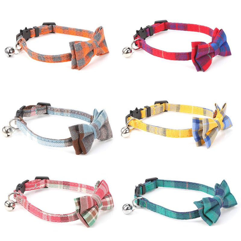 tonyg-p 6 Pack Cat Collars with Bow Tie and Bell Breakaway Cat Collars Quick Release Safety Kitty Collars Adjustable Pet Collars for Cats, Kitten, Small Pet, Plaid Patterns - PawsPlanet Australia