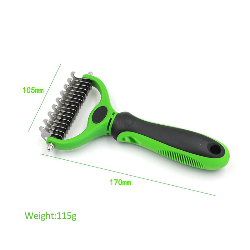 PETCUTE Pet Grooming Tool Double Side Fur Knot Cutter Rake Shedding Brush Comb Dog Cat Long Hair Metal Blade Tangles Removing Green - PawsPlanet Australia