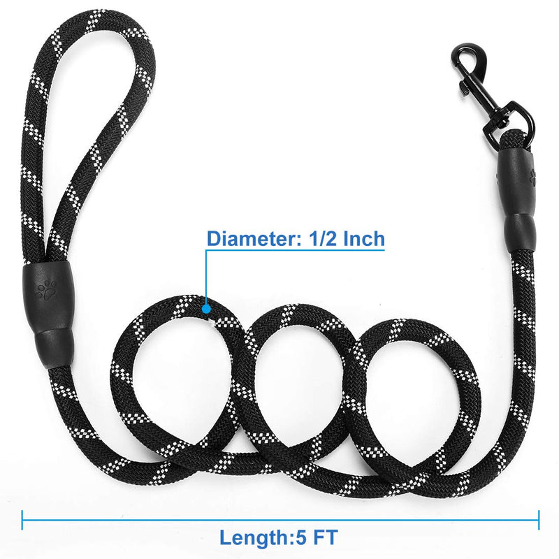 PetBro Dog Leash with Dog Waste Bag Dispenser Tangle-Free and High Reflective Threads Dog Training Leash for Walking and Training, Medium and Large Dogs Non-Loop(Black) - PawsPlanet Australia