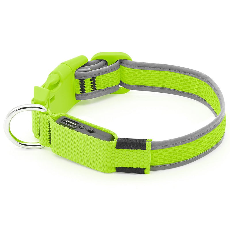 [Australia] - HiGuard LED Dog Collar, USB Rechargeable Light Up Glowing Pet Collar, Comfortable Soft Mesh Safety Dog Collar for Small, Medium, Large Dogs Medium Collar[14"-20" inch / 35.5-51cm] Neon Green 