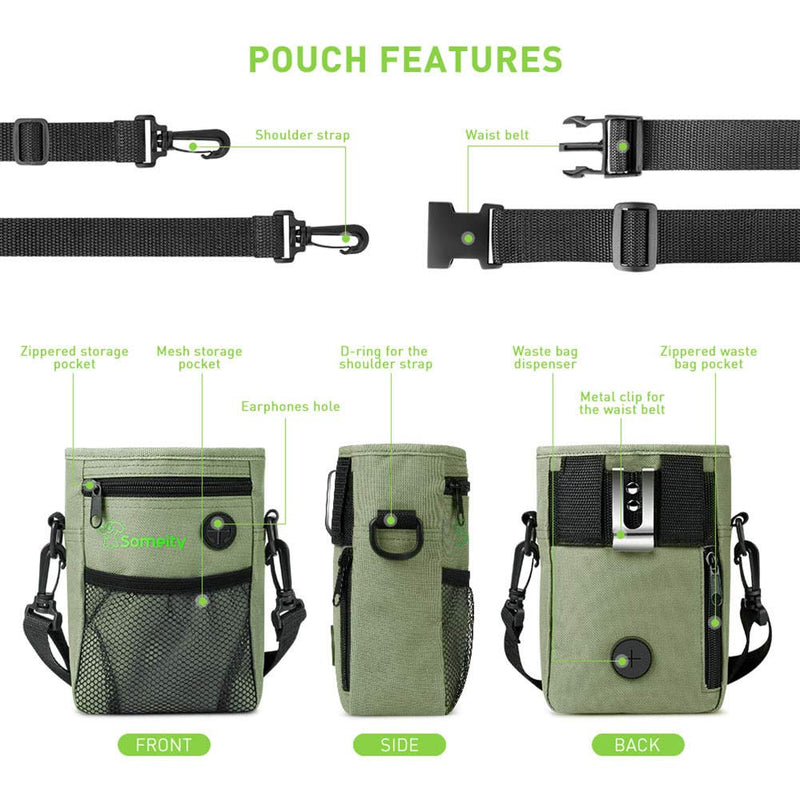 [Australia] - SOMEITY Dog Treat Pouch for Training, Built-in Poop Bag Dispenser, Easily Carries Pet Toys, Kibble and Treats, Running Waist Bag, Fanny Pack Green 