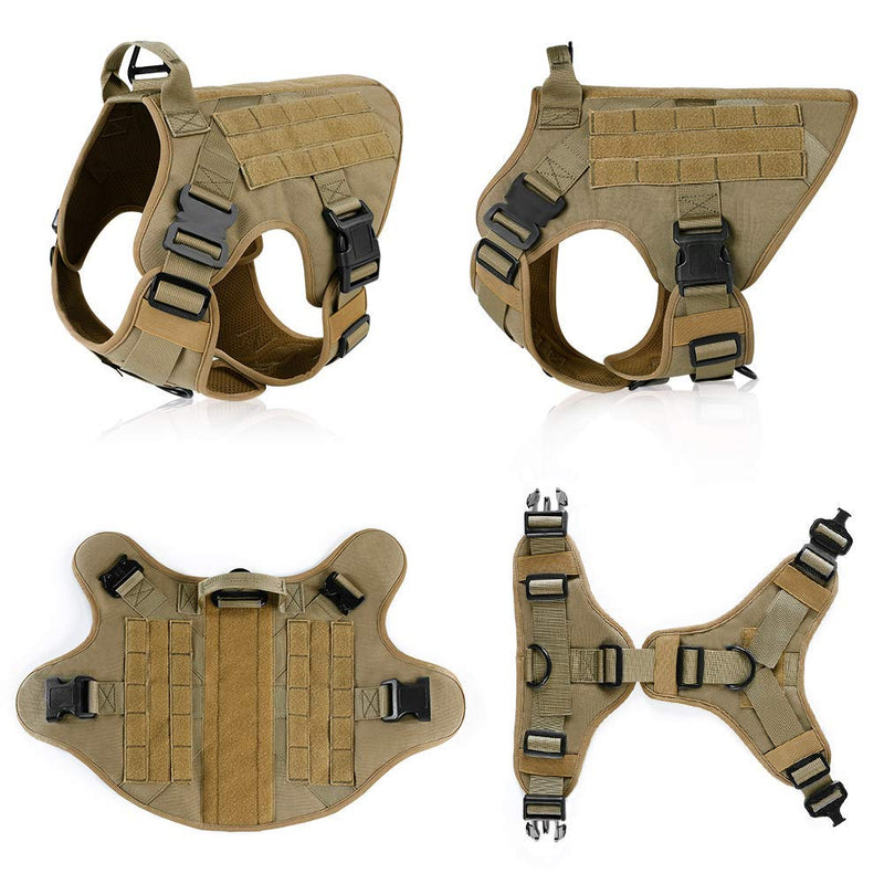 [Australia] - rabbitgoo Tactical Dog Harness Vest Large with Handle, Military Working Dog Molle Vest with Metal Buckles & Loop Panels, No-Pull Adjustable Training Harness with Leash Clips for Walking Hiking Hunting L: Neck (24.8-34.6"). Chest (31.5-41.3”) Tan 