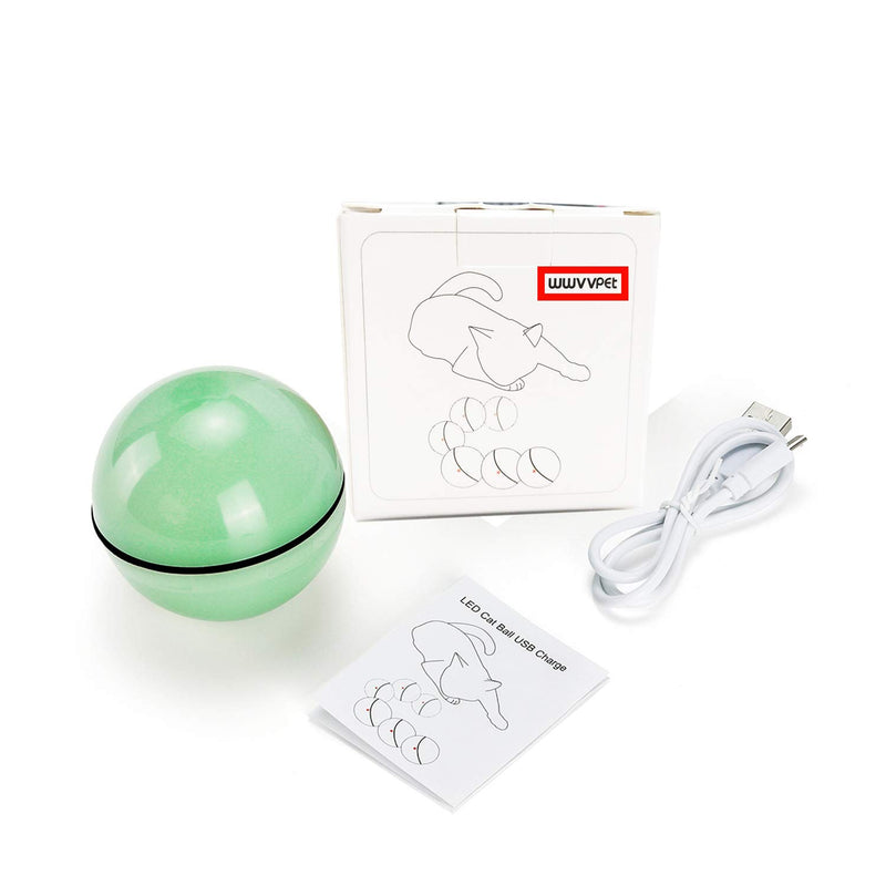 [Australia] - WWVVPET Interactive Cat Toys Ball with LED Light,360 Degree Self Rotating Ball,USB Rechargeable Cat Ball Toy,Stimulate Hunting Instinct Kitten Funny Chaser Roller Pet Toy Green 