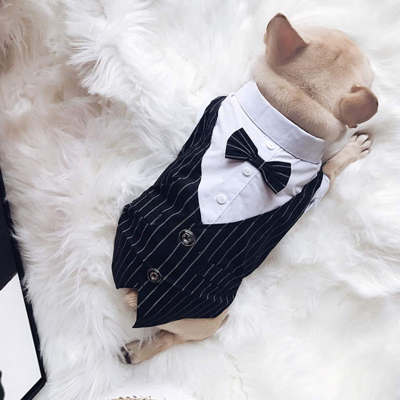 meioro Pet Clothes Dog Shirt Dog Tuxedo Bow Tie Shirt Suitable for Wedding Party Puppy French Bulldog Pug (L, Bow tie shirt) L - PawsPlanet Australia