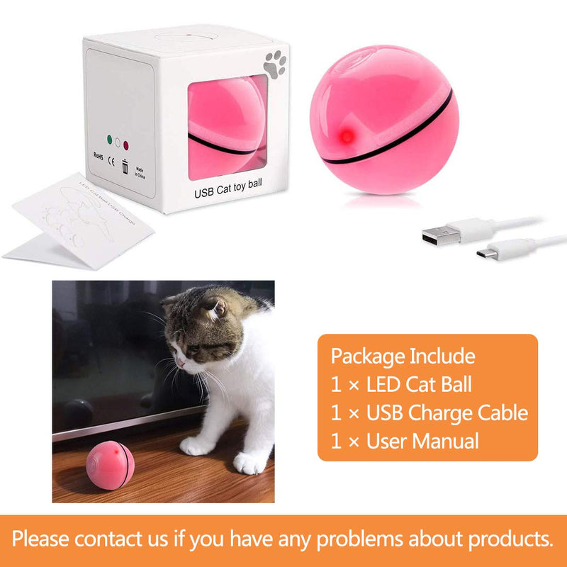 DIWUJI Cat Toys Ball Interactive Automatic Self Rotating Rolling Balls, USB Rechargeable LED Light Entertainment Pet Exercise Chaser Toys For Kitten (Pink) Pink - PawsPlanet Australia