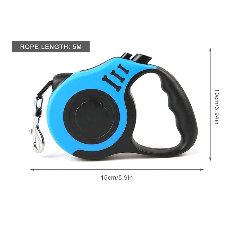 Dog leash, 5 m retractable dog leash, reusable pet leash, ergonomic non-slip handle, for small, medium-sized dog breeds (blue). - PawsPlanet Australia