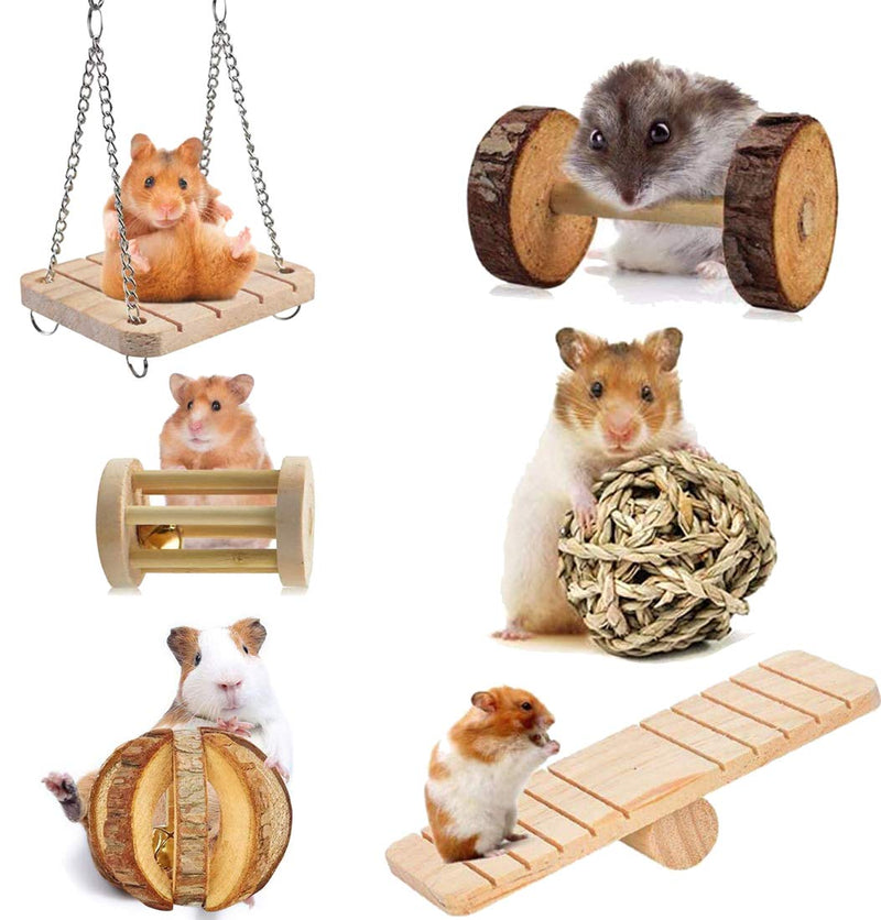 [Australia] - Suwikeke 10 PCS Hamster Chew Toys, Natural Wooden Dumbells Exercise Bell Roller, Chewing and Playing Exercise Teeth Care Molar Small Pets Accessories for Chinchillas Guinea Pigs Gerbils Bunnies Rats 