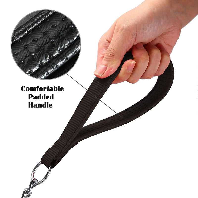 Dog Chain Leash, Chew Proof Dog Leash with Comfortable Handle and Swivel Clip for Medium Large Size Dogs' Walking Hiking and Training 3 mm - 4 ft Black - PawsPlanet Australia