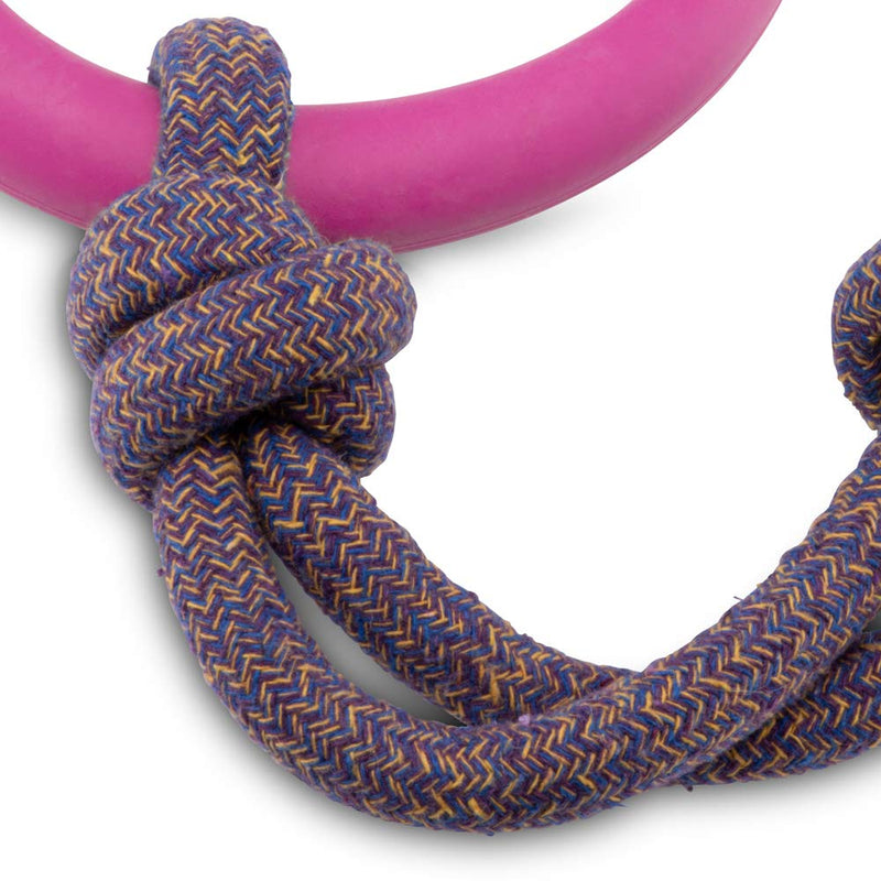 Beco Pets Hoop on Rope - Natural Rubber Hoop and Cotton Rope Tug and Chew Toy for Dogs - S - Pink - PawsPlanet Australia