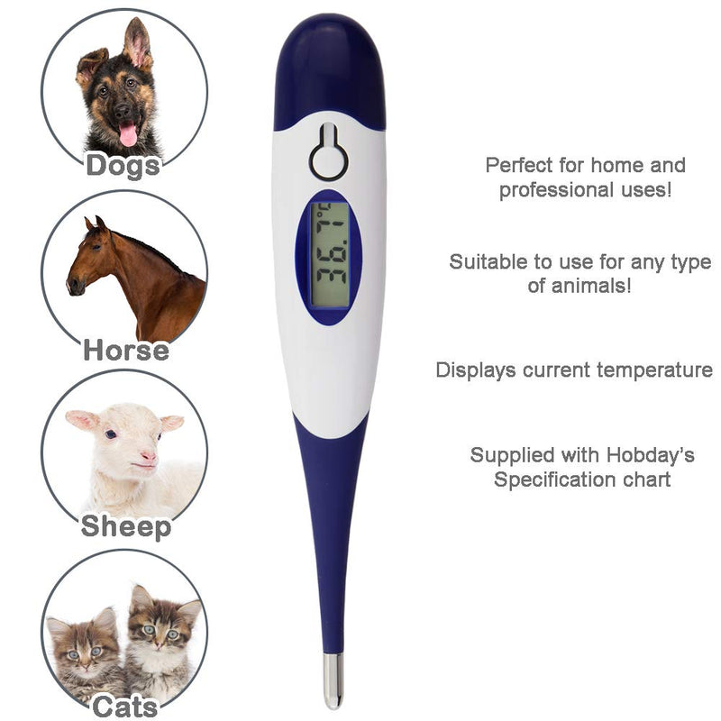 Digital Pet Thermometer For Animal Owners of Dogs Cats Horses Vets Flexible Temperature Probe Includes Veterinary Hobdays Chart - PawsPlanet Australia