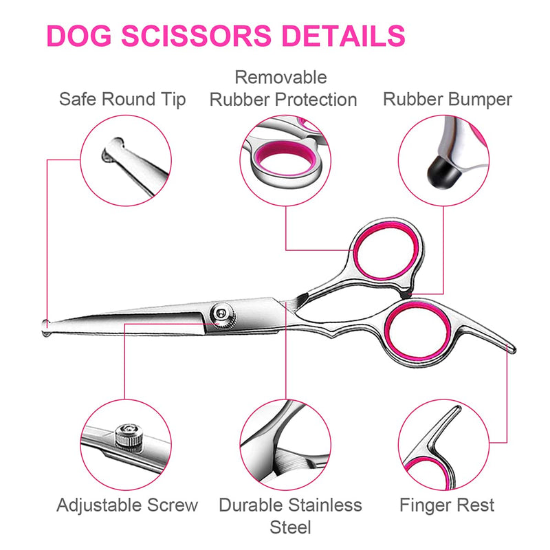 Dog Grooming Scissors Kit with Safety Round Tips, TINMARDA Stainless Steel Professional Dog Grooming Shears Set - Thinning, Straight, Curved Shears and Comb for Long Short Hair for Dog Cat Pet - PawsPlanet Australia