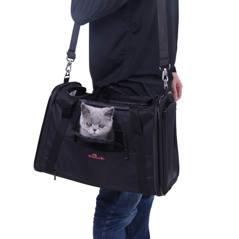 Aivituvin Cat Carrier for Medium Cats,Soft Sided Pet Carriers for Small Dogs Kitty and Puppy, Expandable Foldable Cat Travel Carrier L Black - PawsPlanet Australia
