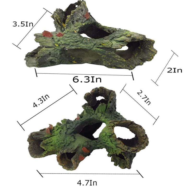 Tfwadmx Decaying Trunk Aquarium, Betta Fish Ornament, Freshwater Ornament - Small Resin Aquarium Decoration Log, 20 Gallon Fish Tank Wood with Holes & Aquarium Hideout Caves 2PCS - PawsPlanet Australia