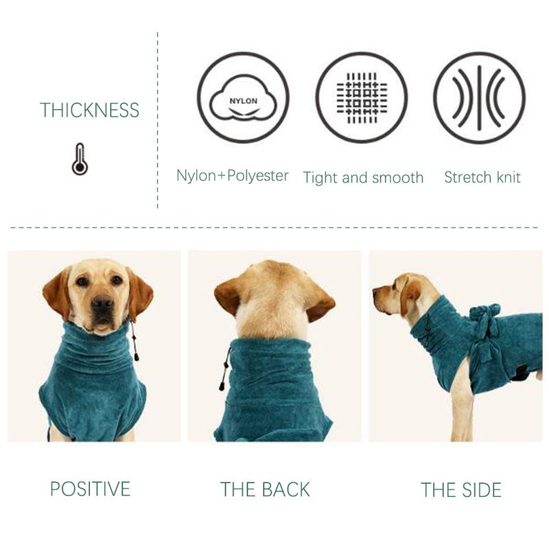 Angwis Absorbent Dog Towel Bathrobe - Dog Quick Drying Coat with Adjustable Tie-up Closure at Back - Bathing Accessories for Small Medium Large Dogs Green-XL XL(back 48-54cm) - PawsPlanet Australia