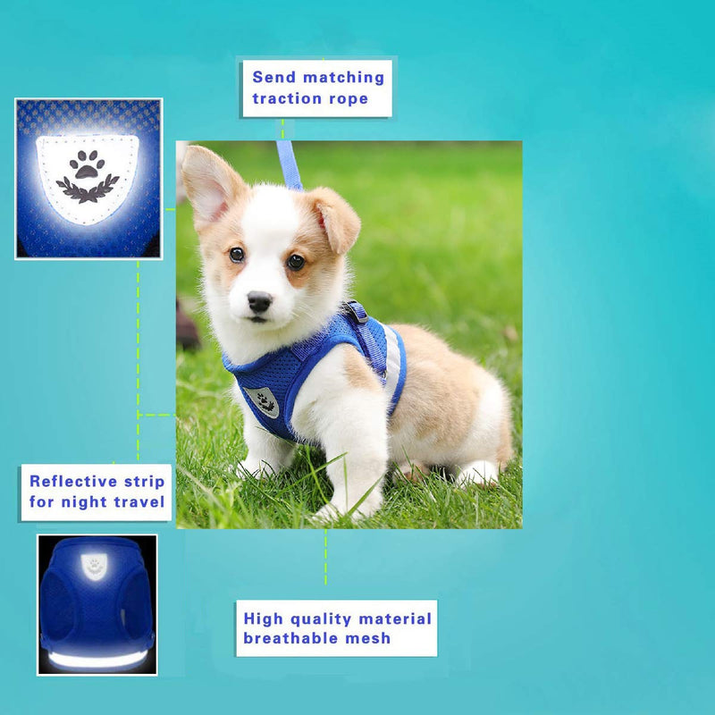 [Australia] - YujueShop Cat Harness and Leash Pet Vest Small Dog Harness Escape Proof Reflective Re-Adjustable Walking Soft Mesh with Pet Leash for Cats Puppies Pets XS 21-26.5cm/8.3-10.4in Blue 