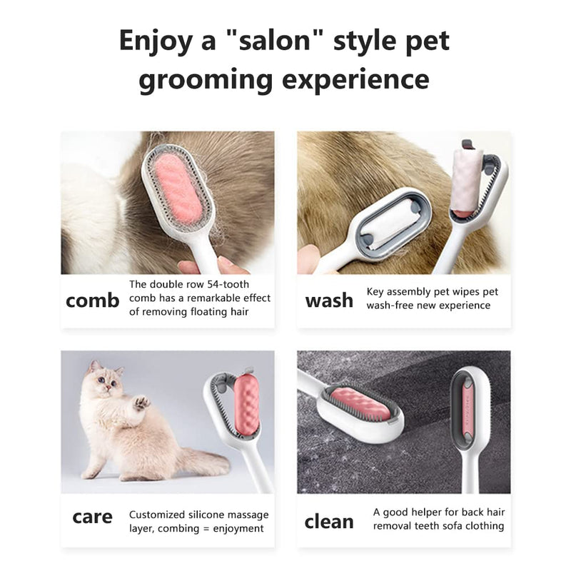 Pet Brush Grooming Comb,Self Cleaning Cat Dog Slicker Brushes with Wet Wipes,Soft Bristles Pet Grooming Brush for Massage and Removal of Loose Hair Tangled Hair rose Long-haired - PawsPlanet Australia