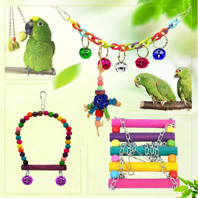 AUHOTA 10Pcs Bird Parrot Toys, Hanging Swing Chewing Perches with Bells Parrot Finch Toys, Hanging Cage Hammock Ladder Bell Toys for Small Parakeets Cockatiels, Conures, Macaws, Love Birds, Finches - PawsPlanet Australia