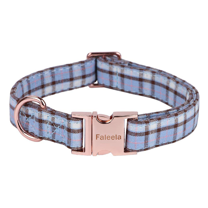 [Australia] - Faleela Dog Collar with Bow, Cotton & Webbing，Classic Plaid, Adjustable Dog Collars for Small Medium Large Dogs S Blue 