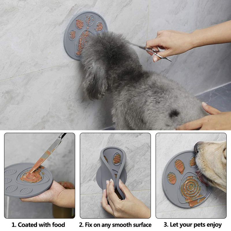 AYADA Pet Lick Mat for Dogs and Cats in Food Grade Silicone with Strong Suction Cup, Slow Feeder Lick Pad Dog Treat Distraction Mat for Bathing and Grooming (Grey) Grey - PawsPlanet Australia