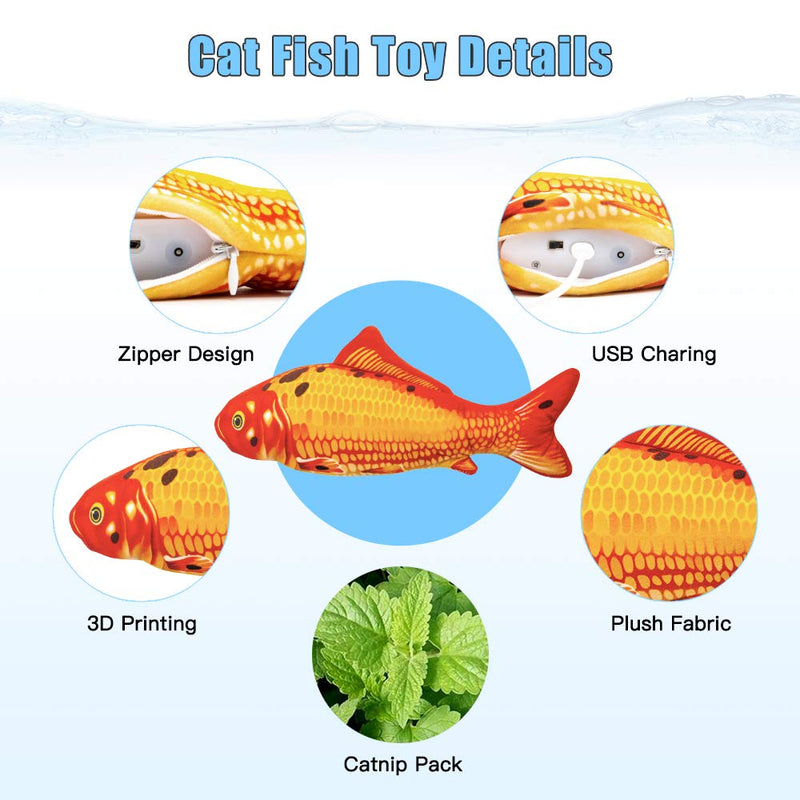 TOOGE 2 Pack 11" Electric Moving Fish Cat Toy Realistic Interactive Flopping Fish Cat Kicker Catnip Toys for Indoor Cats Pets Kitten Koi - PawsPlanet Australia