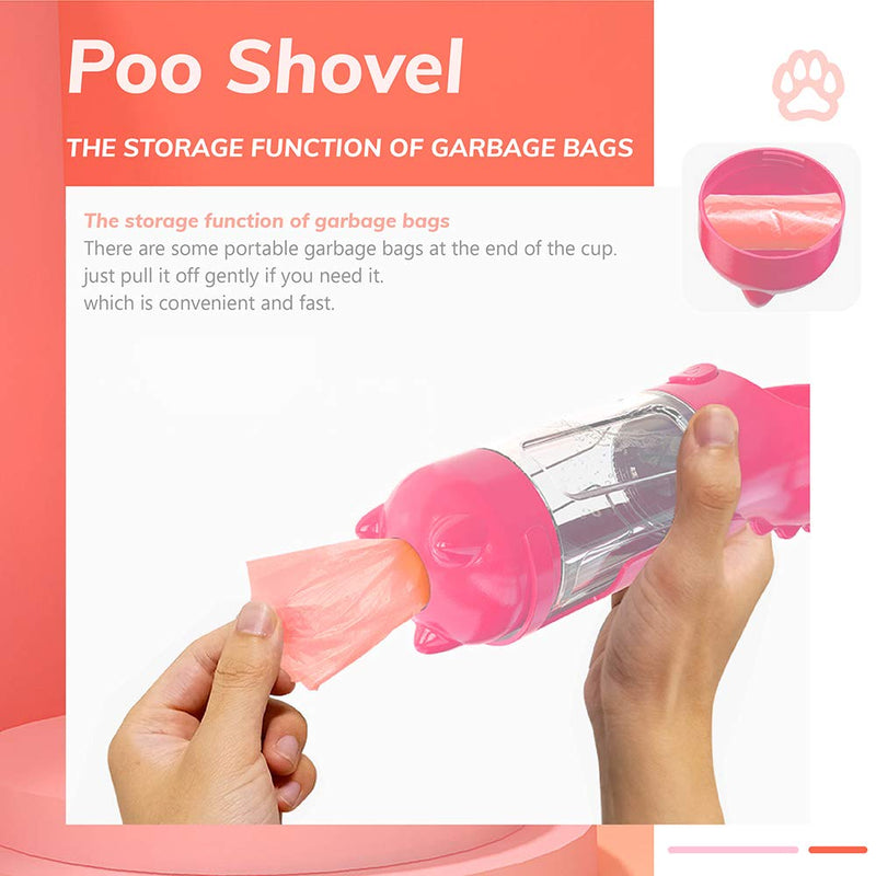 [Australia] - Water Bottle for Dog , Pet Dog Water Bottle Portable Dogs Water Bottles with Poop Shovel and Garbage Bag for Walking, Hiking, Leak Proof Travel Dog Water Dispenser Bottle Bowl Capacity 300ml (pink) 