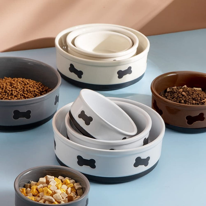 SWEEJAR Dog Bowl with Bone Pattern, Ceramic Dog Food Dish for Dog and Puppy, Porcelain Pet Bowl for Food and Water Small (15oz) Beige - PawsPlanet Australia