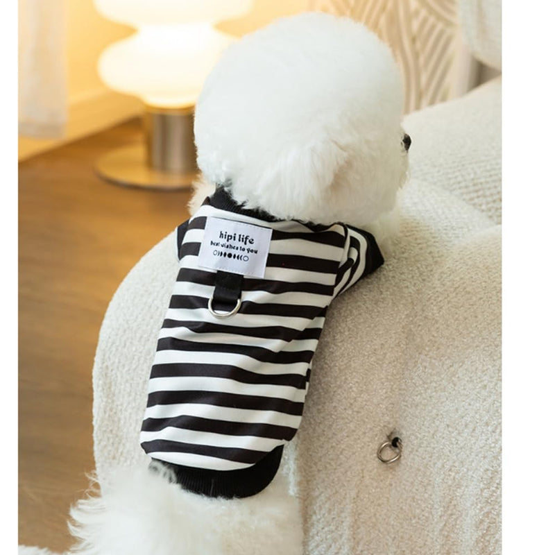 Anelekor Autumn Dog Hoodies with Leash Ring Warm Striped Puppy Shirt for Small Dog Girl Boy Cat Sweater Winter Pet Clothes Pomeranian Chihuahua Cold Weather Coat (Large, Black) Large - PawsPlanet Australia