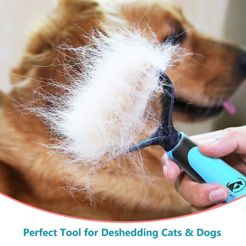 Pet Grooming Tool - 2 Sided Undercoat Rake for Cats & Dogs - Safe Dematting Comb for Easy Removing Mats Tangles and Shedding Blue - PawsPlanet Australia
