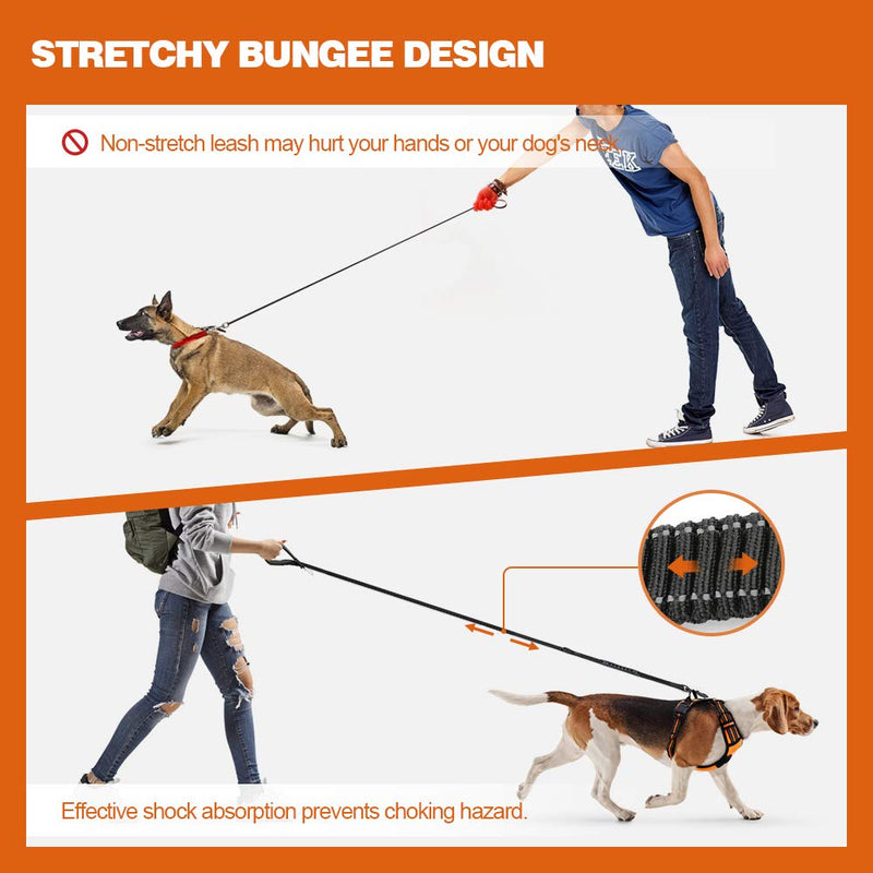 [Australia] - rabbitgoo Bungee Dog Walking Leash, 5.6ft Heavy Duty with 2 Control Handles & Car Seat Belt, Reflective Pet Training Long Traffic Leash with Professional Shock Absorbing for Large Medium Small Dogs 