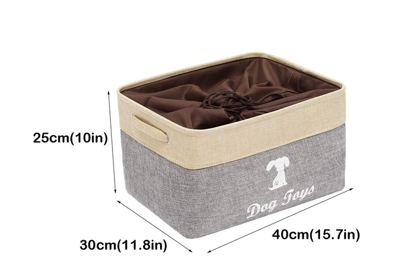 Morezi Large Canvas Pet Toy Boxes Dog Toy Storage Basket Bin with Handles and Drawstring Closure - Perfect for Organizing Pet Toys, Blankets, Leashes, Towel, Coats, Diaper, Pet Pee Mat - BeigeGrey - PawsPlanet Australia