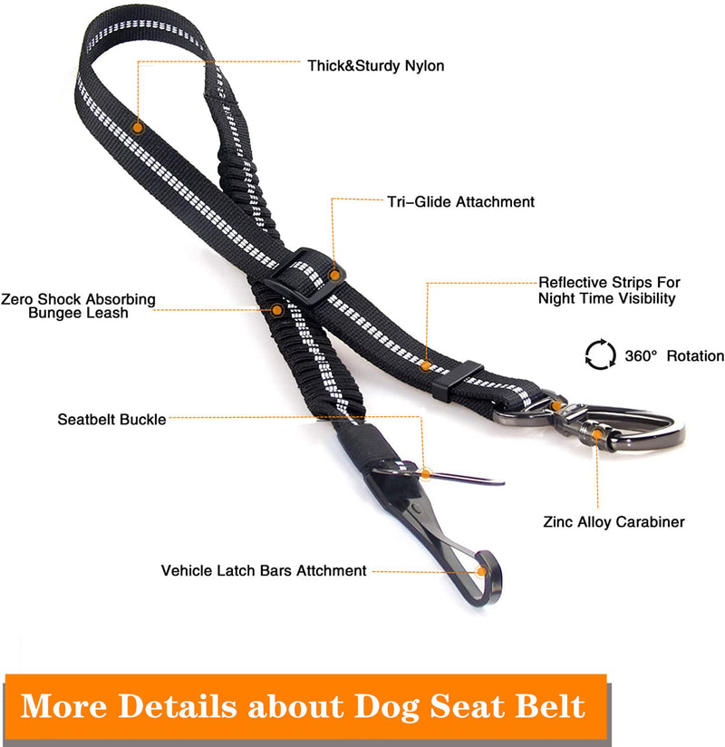 Dog Seat Belt,Adjustable Dog Seatbelt for Car,3 in 1 Dog Safety Belt Leash,Reflective Bungee Dog Car Seatbelt with Hook& Buckle, Dog Car Seat Belt with Aviation Zinc Alloy Rotatable Carabiner - PawsPlanet Australia