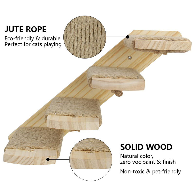 Butizone Cat Climbing Shelf Wall Mounted, Wooden Cat Stairway with Four Steps, Cat Stairs Ladder Shelf with Jute Scratching for Cat Climbing and Playing 1 piece - PawsPlanet Australia