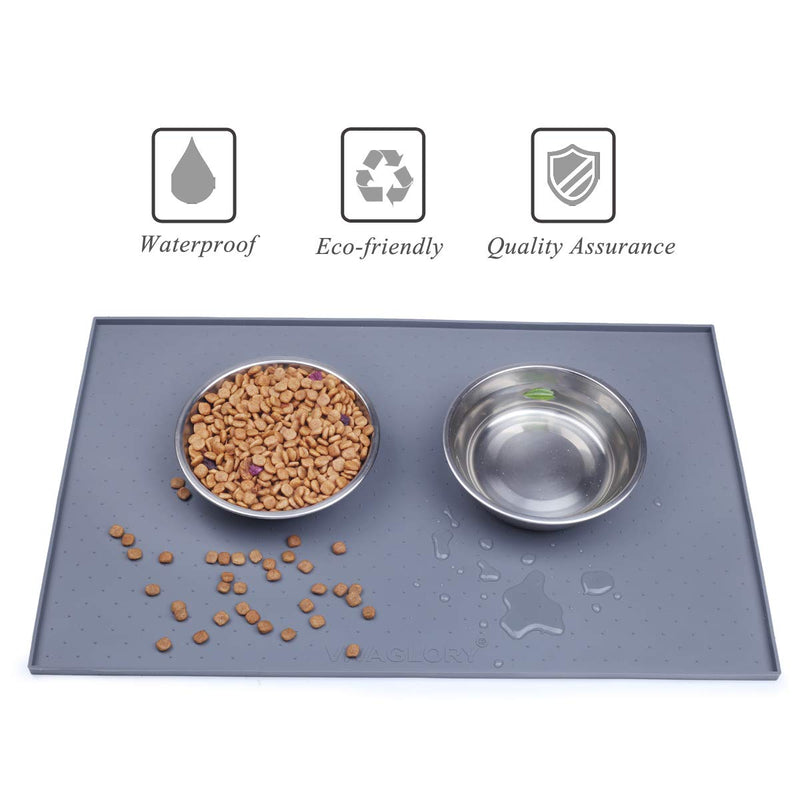 [Australia] - Vivaglory Pet Food Mat Large 24" L x 16" W or Small 19" L x 12" W Waterproof Non-Slip Food Grade Silicone Mat Anti-Messy Design for Puppy Kitty Dog Cat Small Medium Large Animals S(19"x12") Grey 