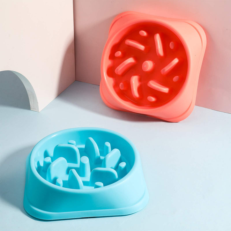 Heyu-Lotus 2 Pack Slow Feeder Dog Bowl, Anti-Gulping Maze Interactive Puzzle Dog Bowl Fun Feeder Non-slip Anti-Choking Dog Bowl with Spoons (Pink&Blue) - PawsPlanet Australia