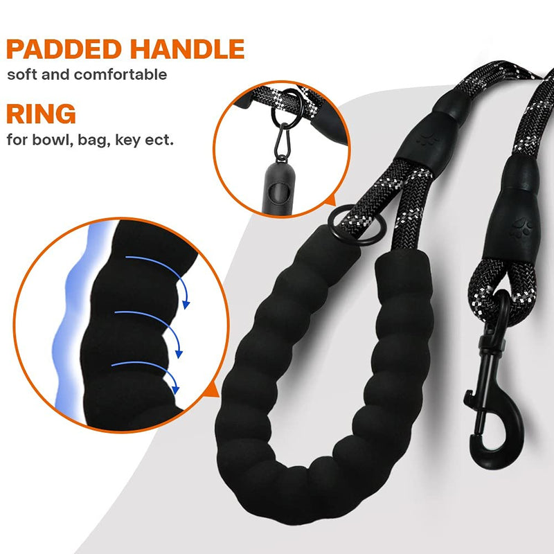 Taglory Rope Dog Leash 4 FT/ 5FT /6FT with Comfortable Padded Handle, Highly Reflective Threads Strong Dog Leash for Puppies Small Medium and Large Dogs L-1/2"x4'(Pack of 1) Black - PawsPlanet Australia