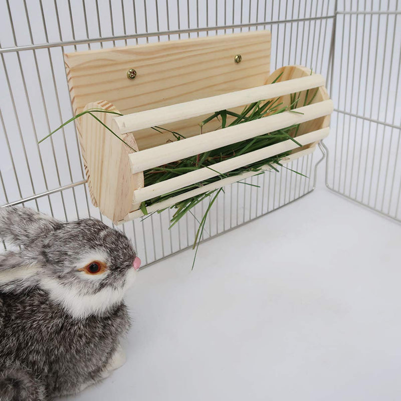 Rabbit Wooden Hay Rack Multi-Functional Manger Grass Holder for Small Pets Bunny Chinchilla Guinea Pigs Hay Rack-A - PawsPlanet Australia