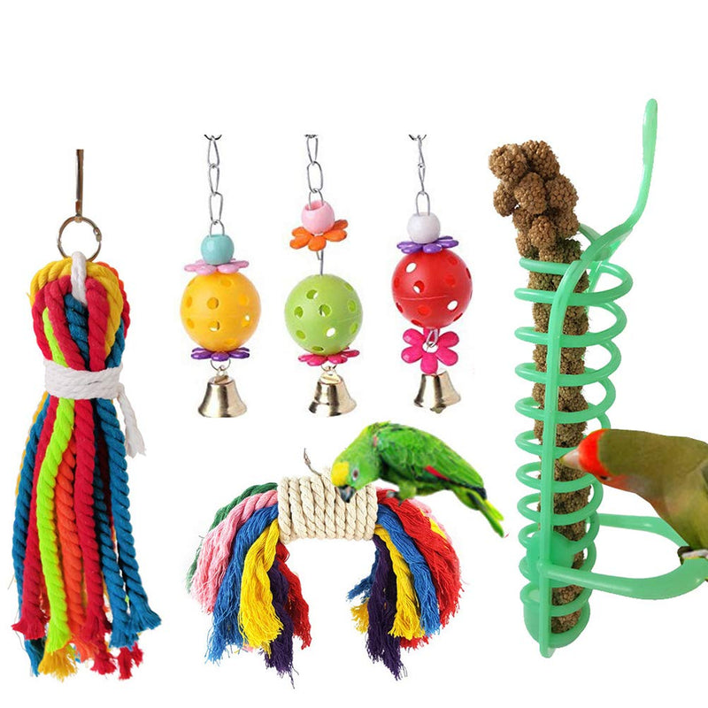 Balacoo 6Pcs Parrot Toys Swing and Chew Toy Set Hanging Bird Cage Hammock Rope Perch Ladders with Bell - PawsPlanet Australia