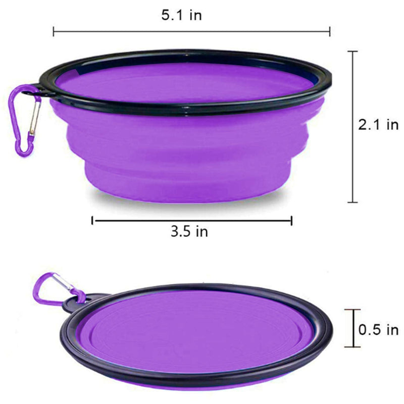 OUOU 2 Pack Collapsible Dog Bowl,Foldable Expandable Cup Dish for Pet Dogs and Cats Food Water Feeding Portable Travel Bowl Pink and Purple witer Free Carabiner - PawsPlanet Australia