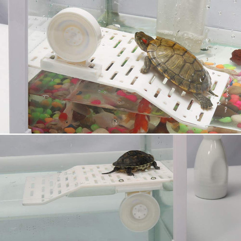 MOVKZACV Turtle Basking Platform, Turtle Tank,Floating Turtle Pier Platform Aquarium Animal Transparent Sink Wharf, Reptile Habitat, Climbing shelf Turtle Tank Dock Floating Decor with Sucker Cap s white - PawsPlanet Australia