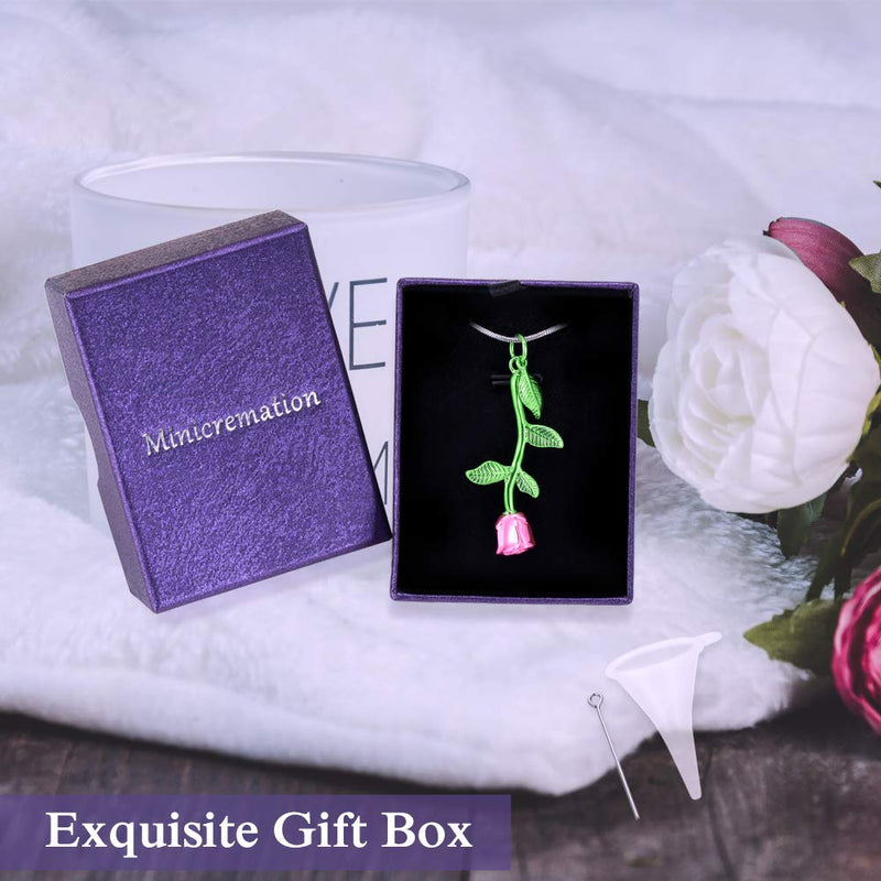 Rose Flower Cremation Jewelry Urn Necklaces for Ashes, Cremation Ash Jewelry Memorial Pendants for Human Pets Ashes Green-Pink - PawsPlanet Australia