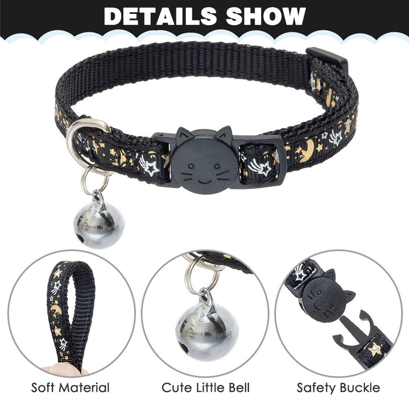 Cat Harness with Leash and Collar Set - Escape Proof Adjustable H-shped Cat Harness with Star and Moon Pattern Glow in The Dark for Kitty Outdoor Walking Black - PawsPlanet Australia