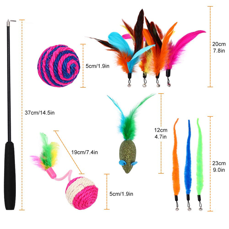 [Australia] - Easeou Cat Toys for Indoor Cats, 12 PCS Retractable Kitten Feather Toys for Indoor Cats, Catnip Fish,Mice Cat Wand Toys, Interactive Catcher Teaser and Funny Exercise Balls and Bells 