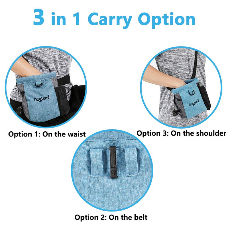 Magnetic Dog Treat Bag with Adjustable Waistband, Pet Walking Bag Pouch with Opening for Poop Bag, Waterproof Dog Training Bag, Waist Hanging Buckle Dog Snack Bag Pocket for Dog Cat Feeding(Blue) - PawsPlanet Australia