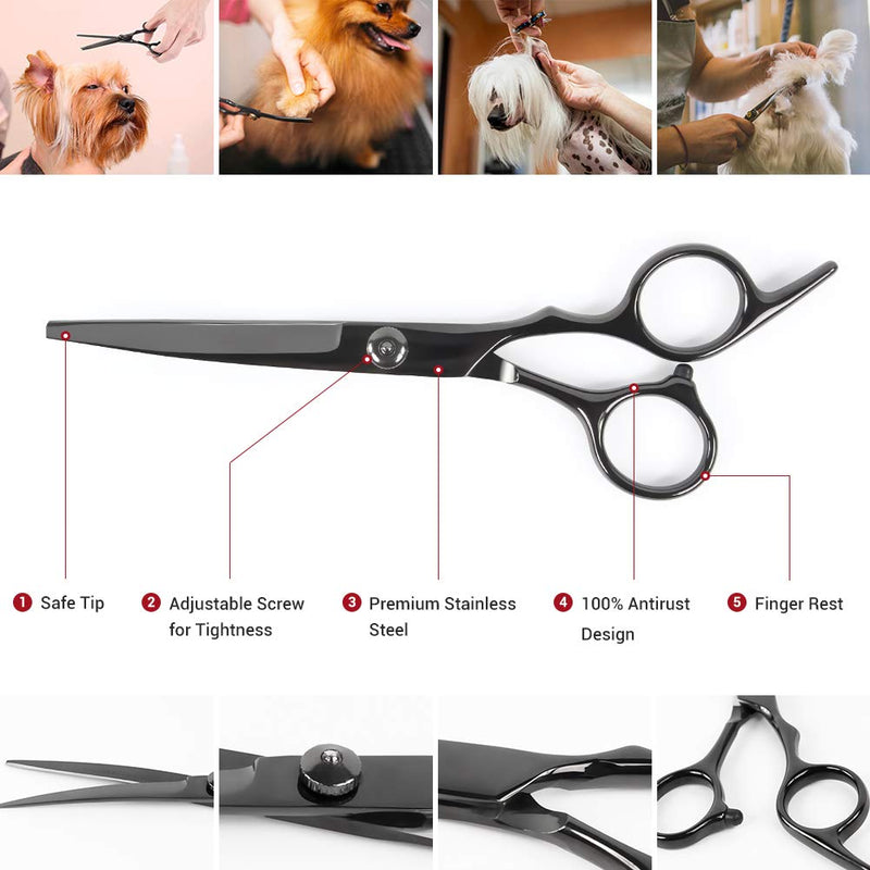 [Australia] - PETRIP Dog Scissors for Grooming Kit -5CR Stainless Steel Dog Pet Grooming Scissors Set, Thinning, Straight, Curved Shears Clippers Comb for Pets Cats 