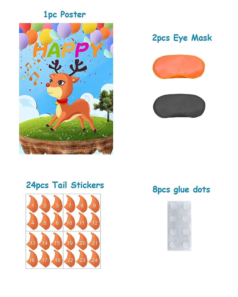 Pin The Tail on The Woodland Deer Party Games for kids, Large Poster with 24Pcs Tails 2Pcs Eye Mask for Carnival Party Supplies, Kids Party Games Birthday Animals Theme Party Christmas Games Deer Party Supplies Woodland Party Decorations. - PawsPlanet Australia